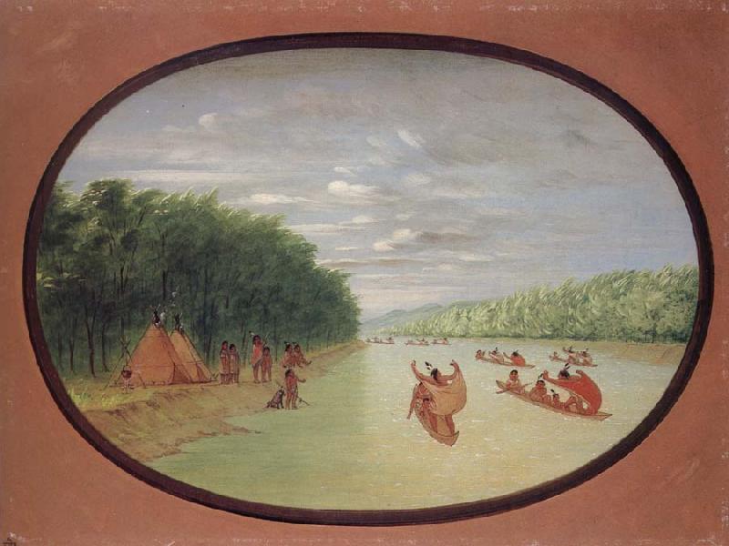 George Catlin Primitive Sailing by the Winnebago indians oil painting image
